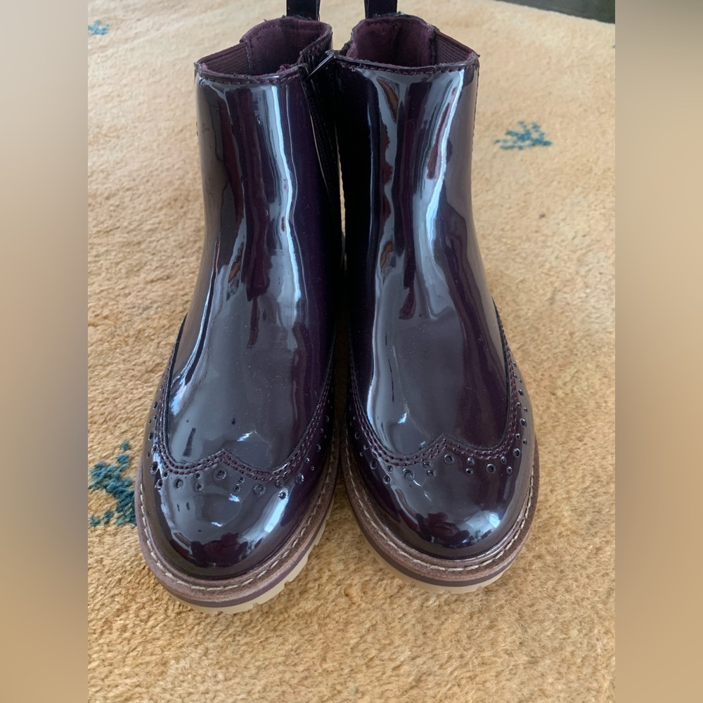 Maroon, brown patten boots